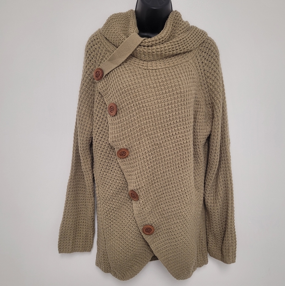 Grecerelle Tan Waffle Knit Cowl Neck Sweater Size XL